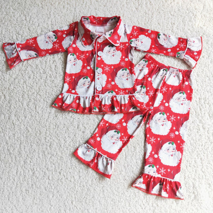 Promotion 6 C8-40 Christmas Baby Girl Pants Pajamas Red Sleepwear Set