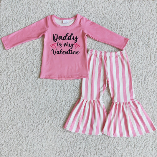 6 B9-35 Baby Girl Daddy Is My Valentine Stripe Pants Outfit