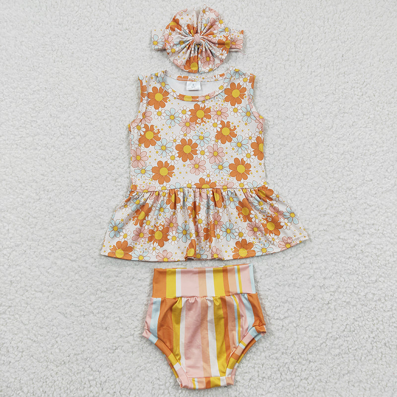 GBO0106 Baby Girl Floral Top Striped Bummie Outfit