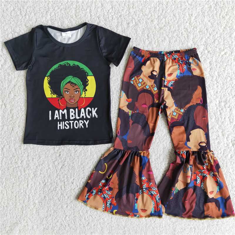 E11-27 Baby Girl Black History Pants Set