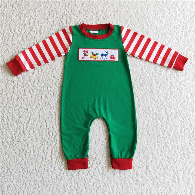 LR0110 Baby Boy Embroidery Christmas Romper