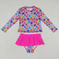 S0062 Baby Girl Long Sleeves Leopard Swimsuit Skirt Shorts Summer Outfit