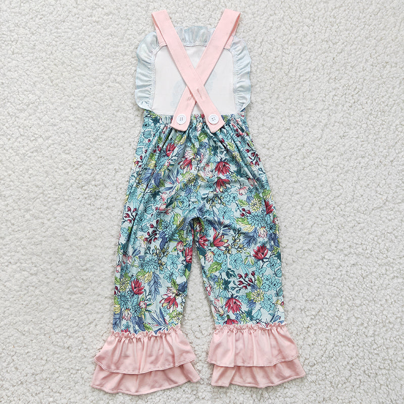 SR0164 Baby Girl Easter Rabbit Floral One-piece Jumpsuit