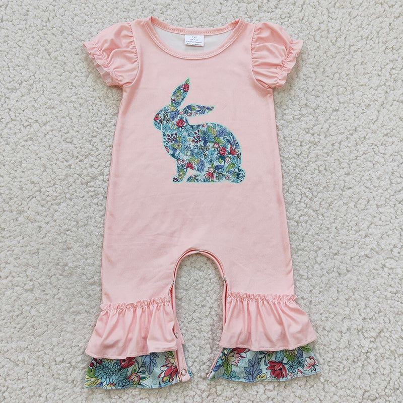 SR0163 Baby Girl Easter Rabbit Floral Bunny Romper