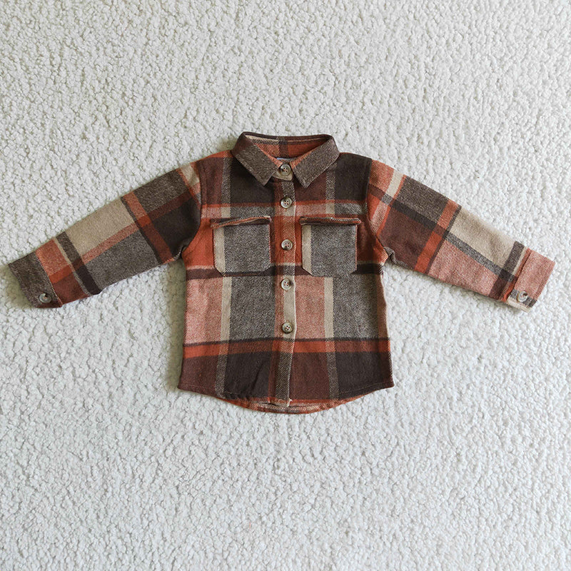 BT0061 Boy Long Sleeve Plaid Shirt