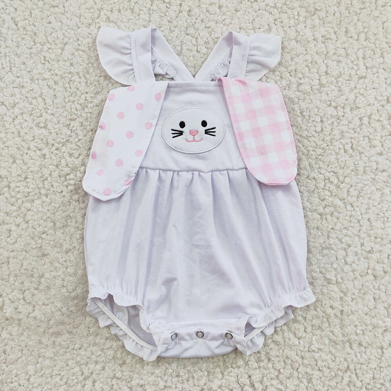 SR0111 Baby Girl Easter Embroidery Rabbit Bunny Romper