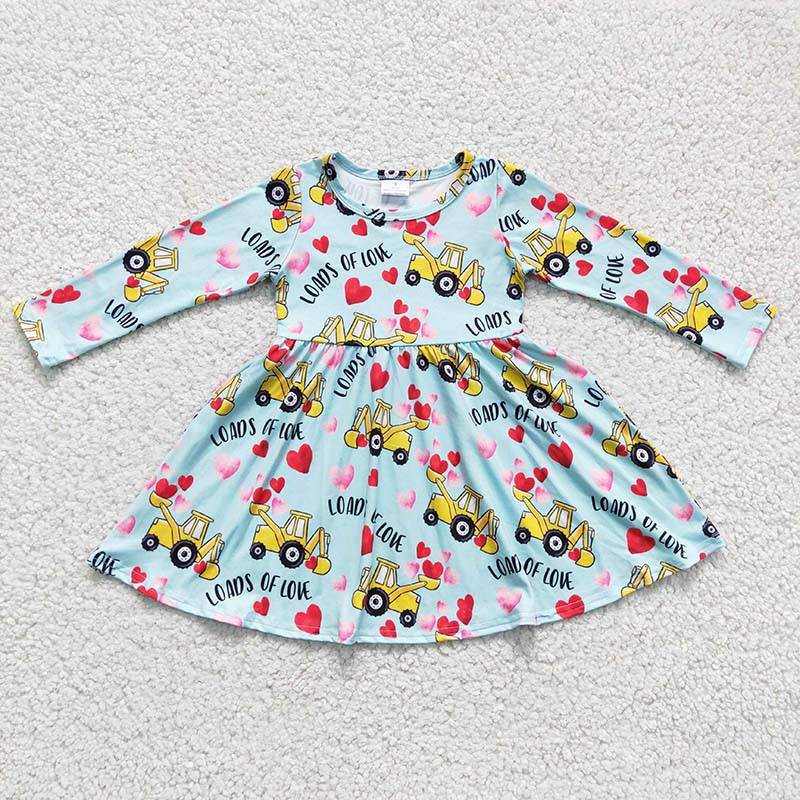 GLD0167 Baby Girl Loads of Love Truck Heart Valentine's Twirl Dress