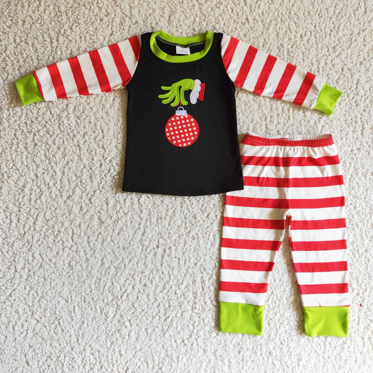 GLP0284 Embroidery Christmas Baby Girl Stripe Pants Set