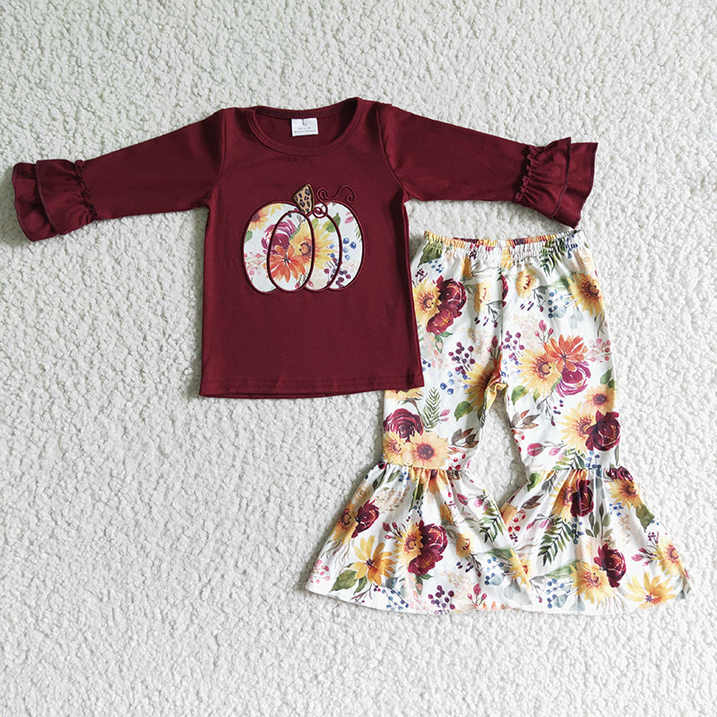 GLP0016 Baby Girl Pumpkin Floral Pants Outfit