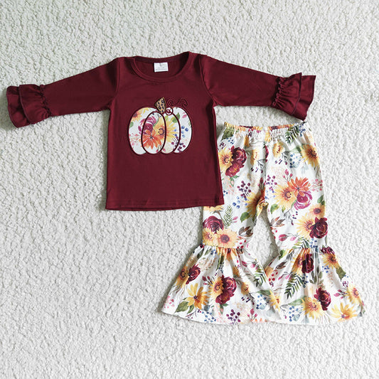 GLP0016 Baby Girl Pumpkin Floral Pants Outfit