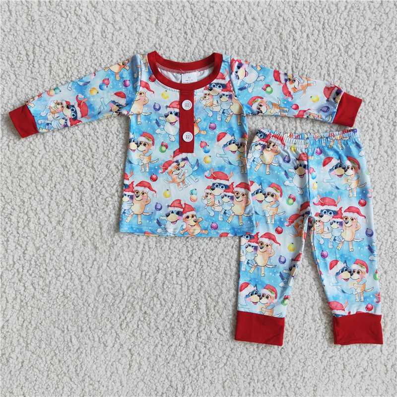 Christmas Baby Boy Cute Long Sleeve Dog Pants Pajamas Outfit