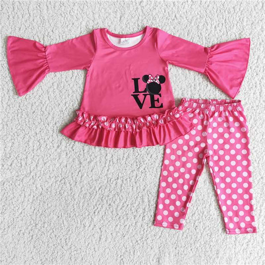 6 B8-3 Baby Girl Love Cartoon Dots Pants Pink Outfit