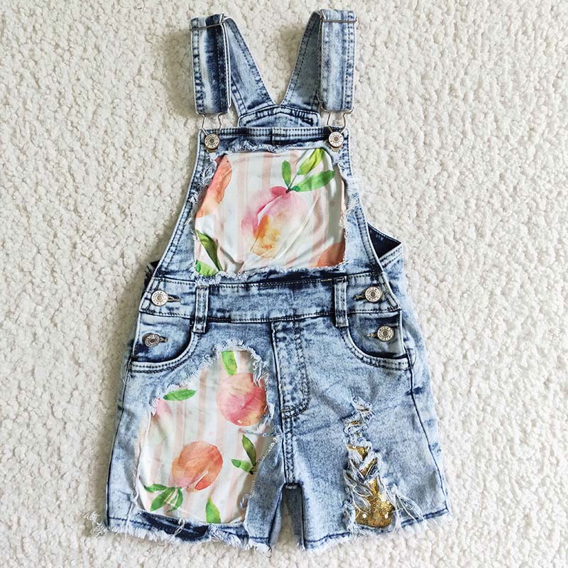 SS0022 Summer Baby Denim Peach Shorts Overalls