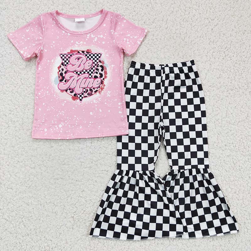 GSPO0282 Baby Girl Be mine Valentine's Plaid Bell Pants Outfit