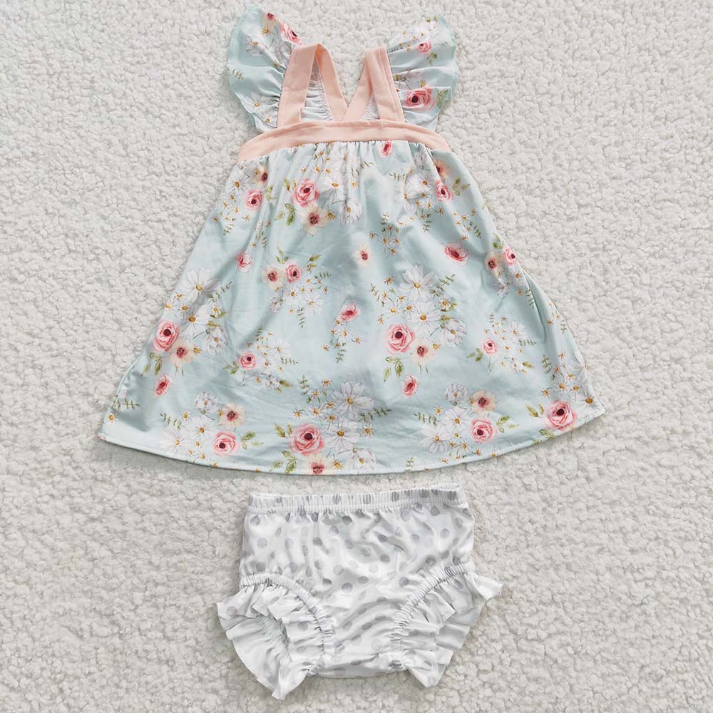 GBO0115 Baby Girl Short Sleeves Floral Bummie Summer Outfit