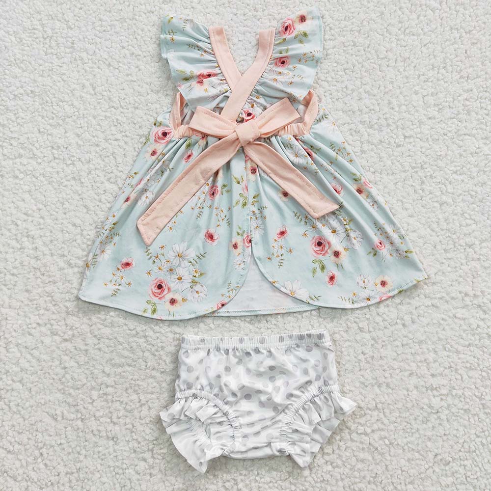 GBO0115 Baby Girl Short Sleeves Floral Bummie Summer Outfit