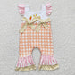 SR0129 Baby Girl Embroidery Rabbit Carrot Plaid Easter Romper