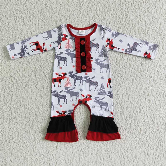 6 A22-9 Christmas Elk Baby Girl  Romper