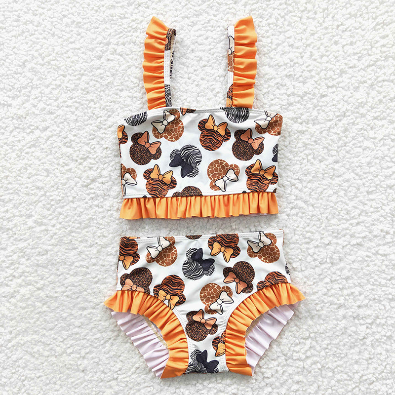 S0046 Baby Girl Leopard Catoon Summer Swimsuit Mouse Outfit