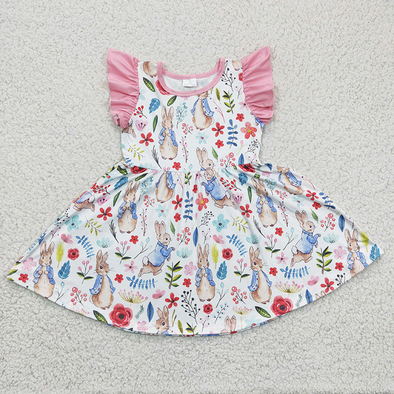 GSD0229 Baby Girl Rabbit Easter Bunny Floral Twirl Dress