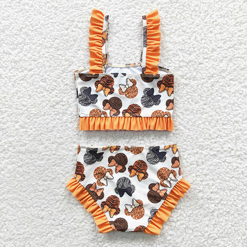 S0046 Baby Girl Leopard Catoon Summer Swimsuit Mouse Outfit