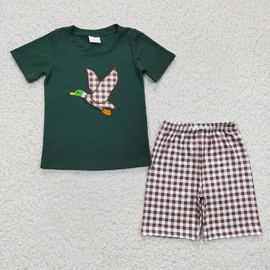 BSSO0117 Baby Boy Duck Embroidery Plaid Shorts Summer Cotton Outfit