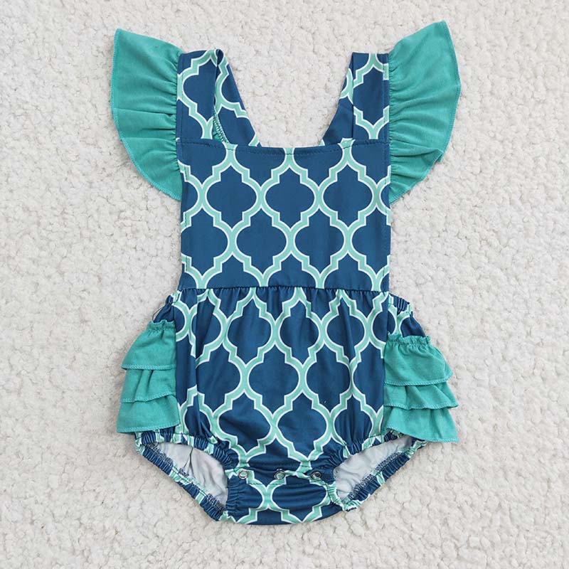 C8-1-1 Baby Girl Green Bubble Summer Romper