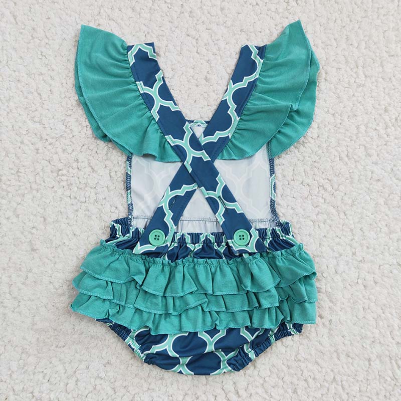 C8-1-1 Baby Girl Green Bubble Summer Romper