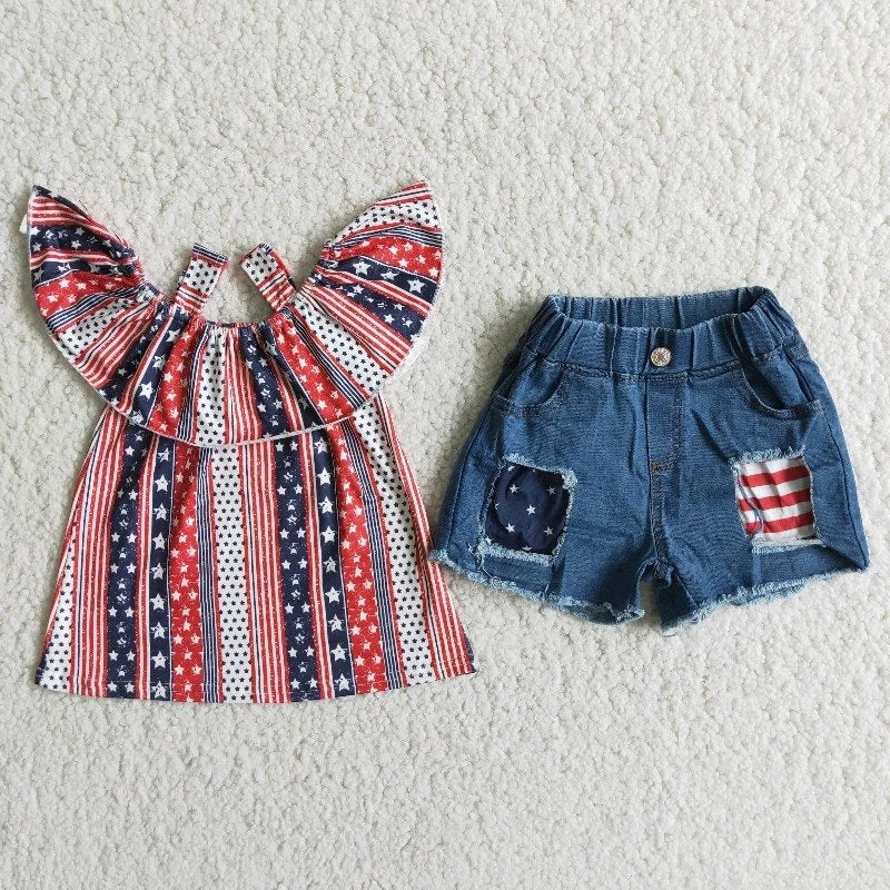 Baby Girl July 4th Baby Girl Denim Shorts Outfit