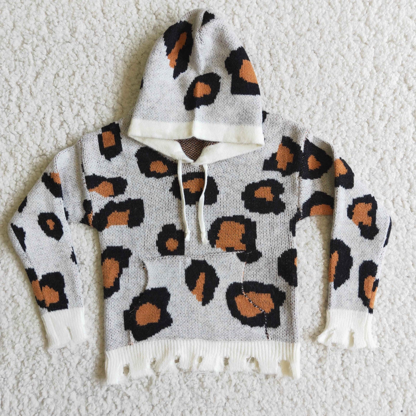 6 B0-18 Baby Girl Leopard hoodie sweater