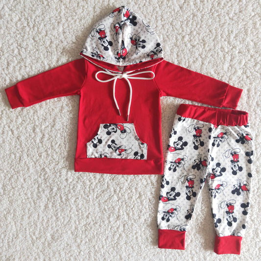 6 A30-12 Baby Kids Mouse Red Cotton Hoodie Long Sleeves Pants Cartoon Outfit