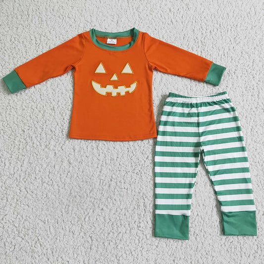 BLP0003 Baby Boy Embroidery Halloween Pumpkin Pajamas