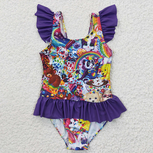 S0041 Baby Girl Cartoon Short Sleeves One Piece Swimsuit