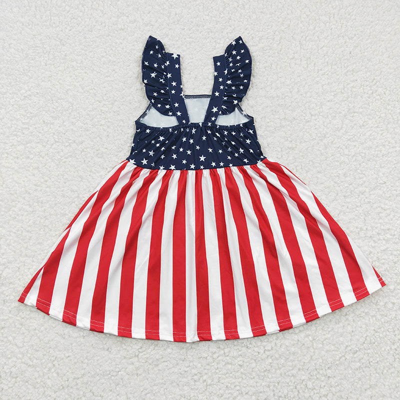 GSD0289 Baby Girl July 4th Star Striped Short Sleeves Summer Dress