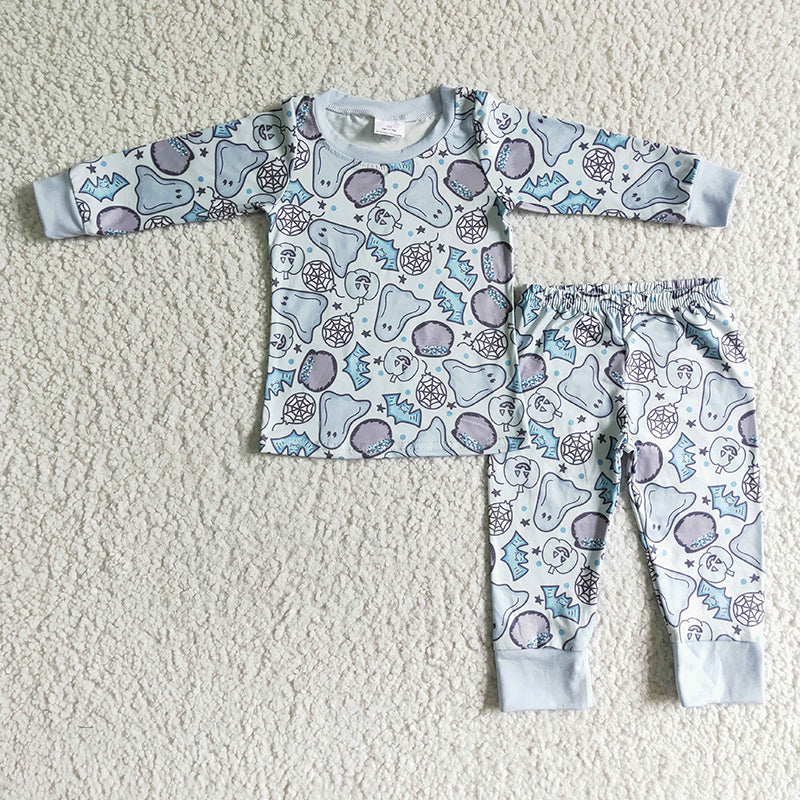 Promotion Baby Boy Kids Halloween Blue Pajamas Set