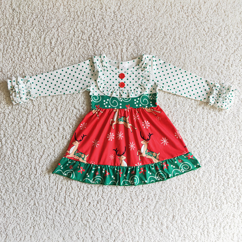 6 A26-14 Baby Girl Christmas Deer Twirl Dress