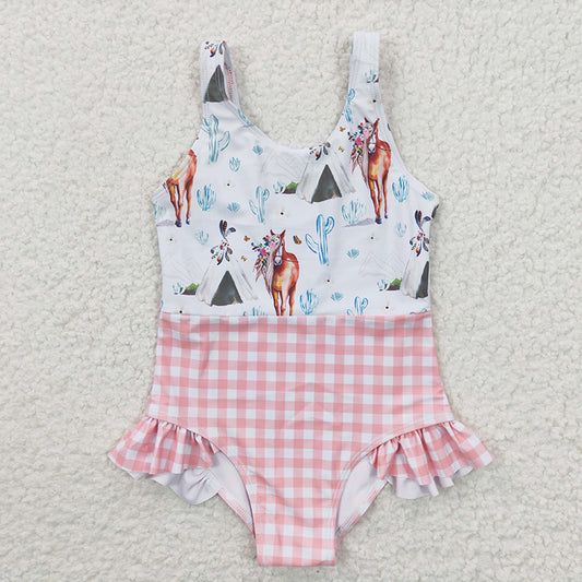 S0118 Baby Girl Western Horse Sleeveless One Piece Swimsuit