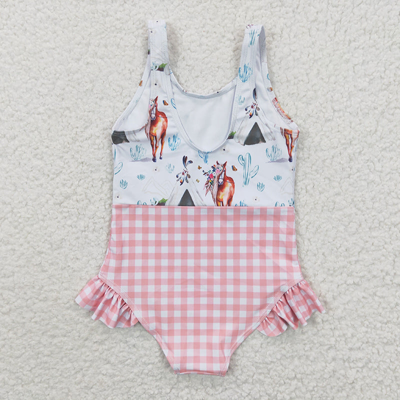 S0118 Baby Girl Western Horse Sleeveless One Piece Swimsuit