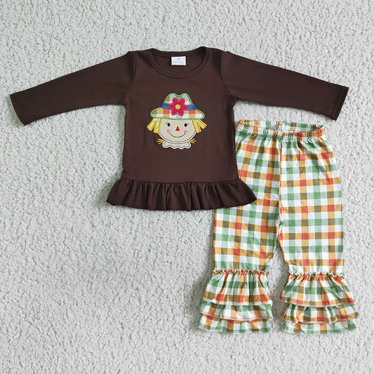 GLP0058 Baby Girl Embroidery Thanksgiving Pajamas