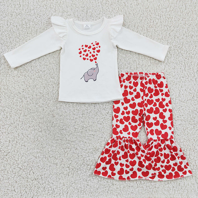 GLP0379 Baby Girl Kids Elephant Heart Valentine's Outfit