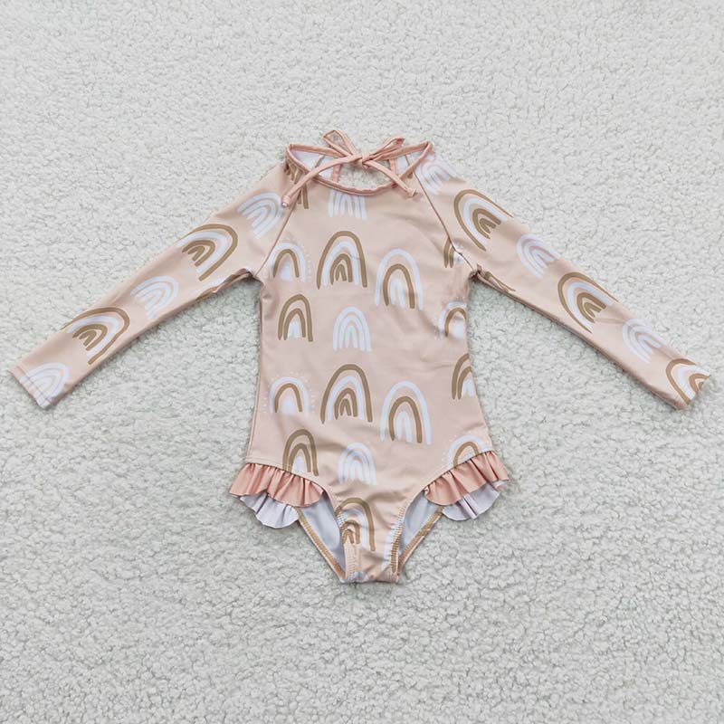 S0086 Baby Girl Rainbow Long Sleeves One Piece Swimsuit Outfit