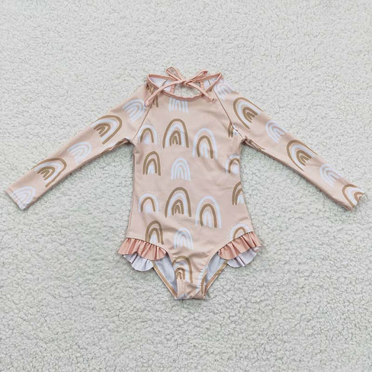 S0086 Baby Girl Rainbow Long Sleeves One Piece Swimsuit Outfit