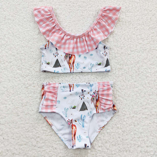 S0117 Baby Girl Western Horse Swimsuit Summer Bathing Suit Outfit