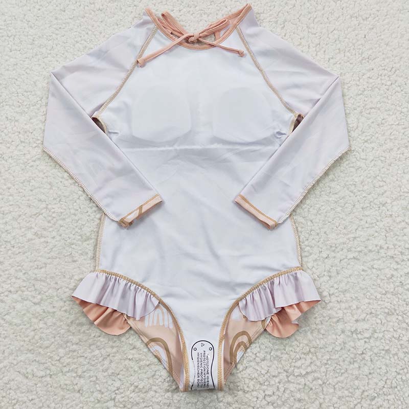 S0086 Baby Girl Rainbow Long Sleeves One Piece Swimsuit Outfit