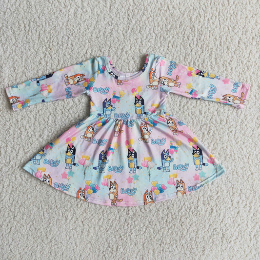 Valentine's Day Baby Girl Long Sleeve Dog Love Twirl Dress