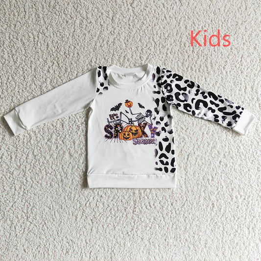 BT0065 Baby Girl Pumpkin Leopard Shirt