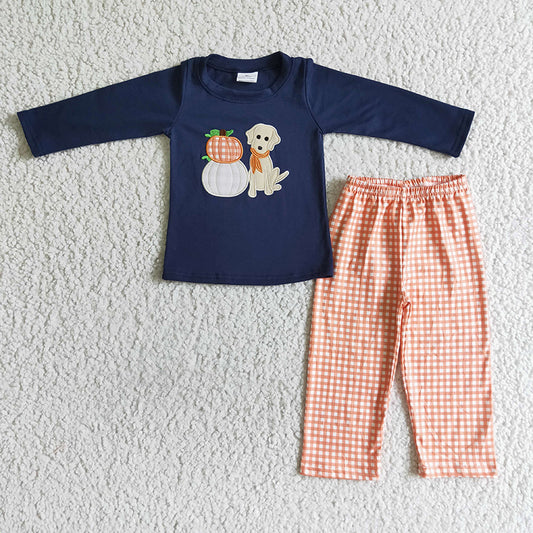 BLP0038 Baby Boy Embroidery Pumpkin Pajamas