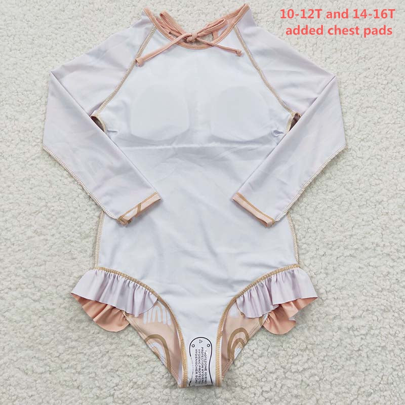 S0086 Baby Girl Rainbow Long Sleeves One Piece Swimsuit Outfit