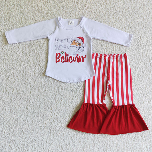 6 A19-30 Baby Girl Christmas Santa Stripe Pants Outfit