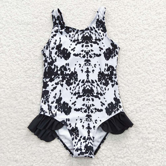 S0124 Baby Girl Western Cow Print One Piece Summer Swimsuit